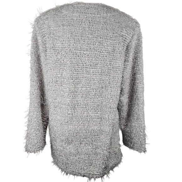 Artex Womens M Sweater Eyelash Fuzzy Soft Pullover Grey Silver Comfy Casual - Picture 12 of 16